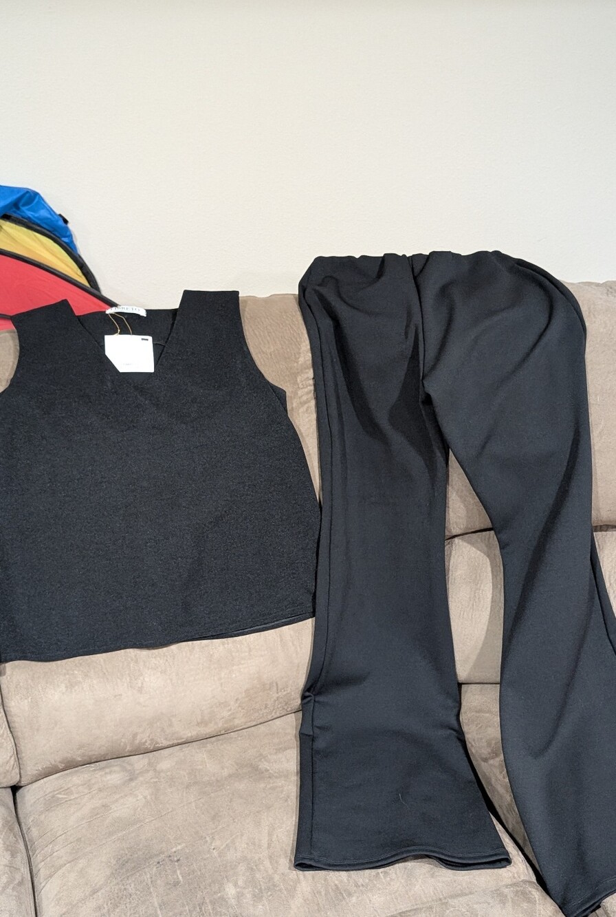 Women's Black Wide-Leg Pants with Matching Black Crop Top